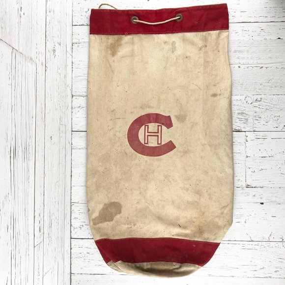 Vintage MONTREAL CANADIENS Kids EQUIPMENT Duffel BAG NHL Hockey CANVAS Bag - Picture 1 of 6